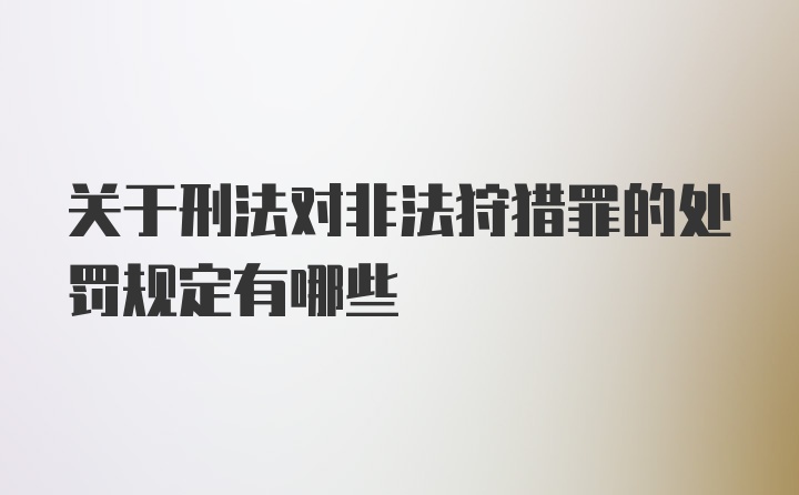 关于刑法对非法狩猎罪的处罚规定有哪些