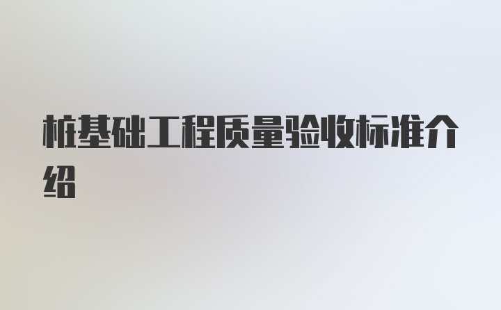 桩基础工程质量验收标准介绍