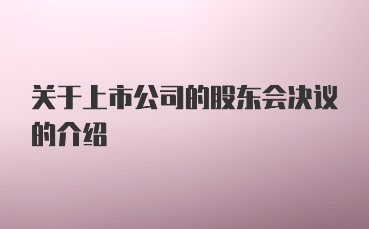 关于上市公司的股东会决议的介绍