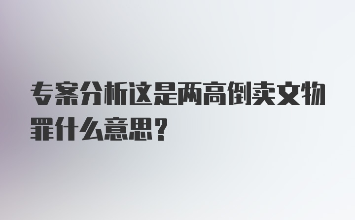 专案分析这是两高倒卖文物罪什么意思?