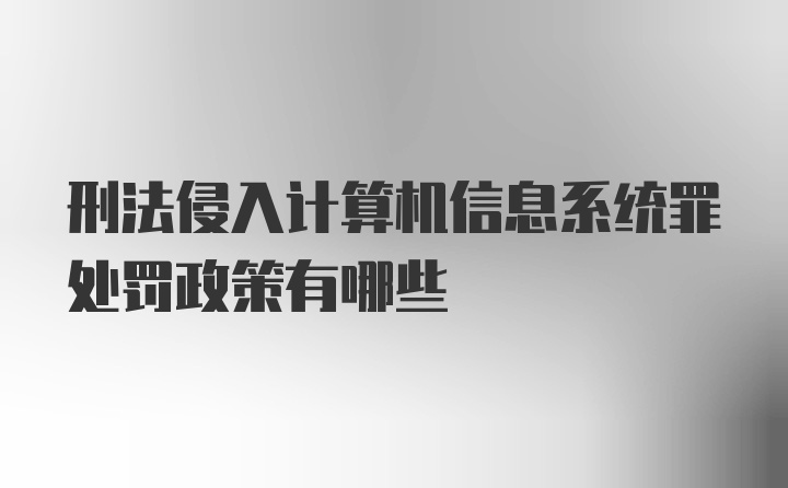 刑法侵入计算机信息系统罪处罚政策有哪些