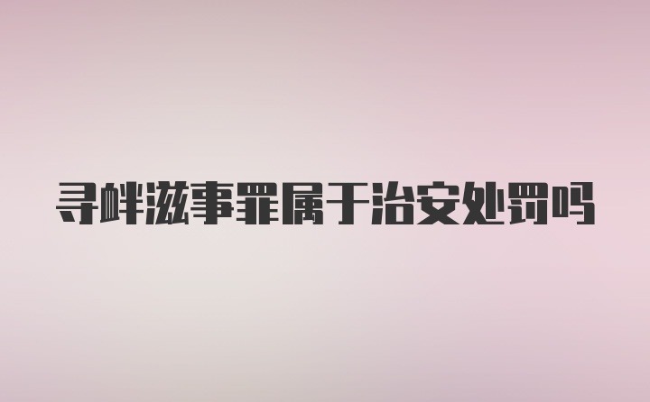 寻衅滋事罪属于治安处罚吗