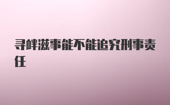 寻衅滋事能不能追究刑事责任