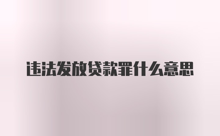 违法发放贷款罪什么意思