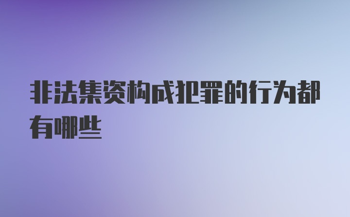 非法集资构成犯罪的行为都有哪些