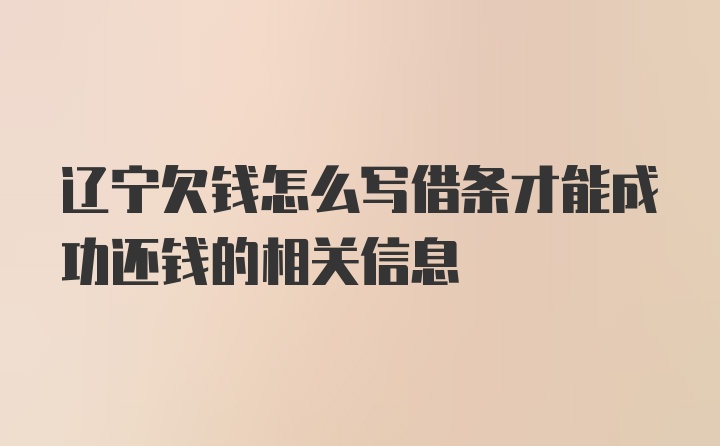 辽宁欠钱怎么写借条才能成功还钱的相关信息