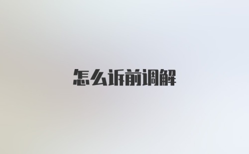 怎么诉前调解