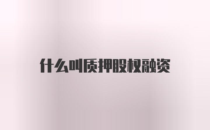 什么叫质押股权融资