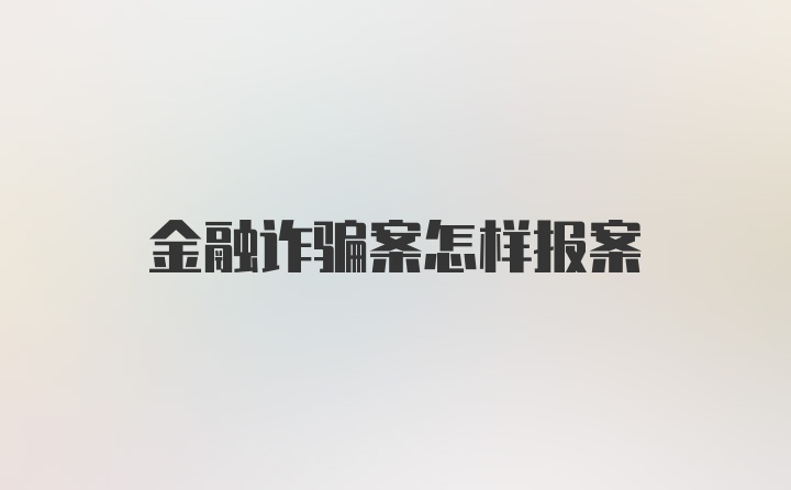 金融诈骗案怎样报案