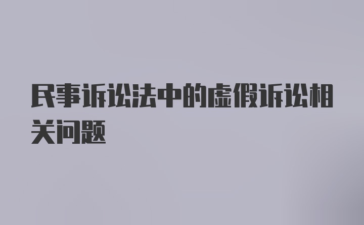 民事诉讼法中的虚假诉讼相关问题