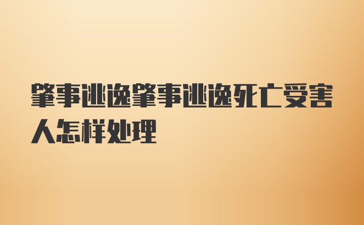 肇事逃逸肇事逃逸死亡受害人怎样处理