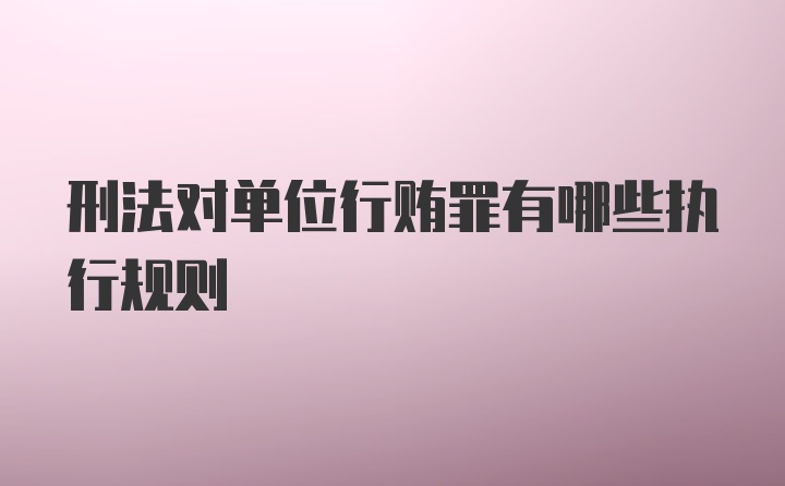 刑法对单位行贿罪有哪些执行规则