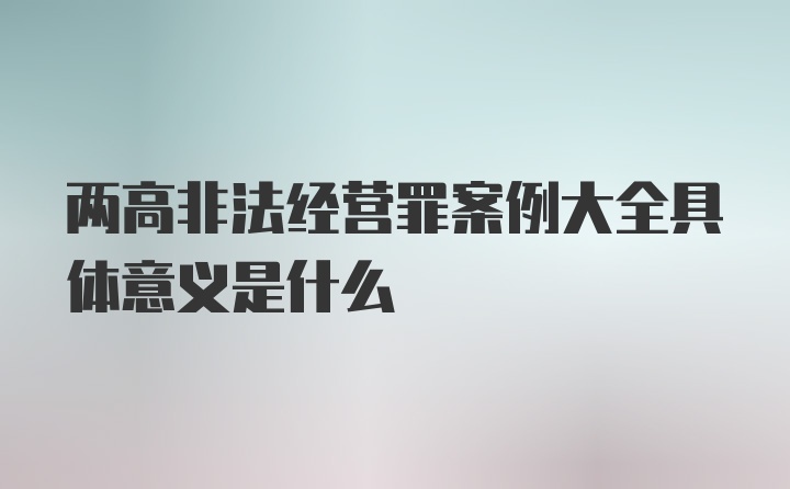 两高非法经营罪案例大全具体意义是什么