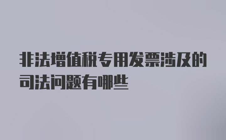 非法增值税专用发票涉及的司法问题有哪些