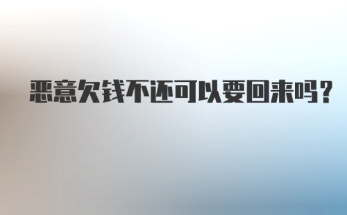 恶意欠钱不还可以要回来吗？