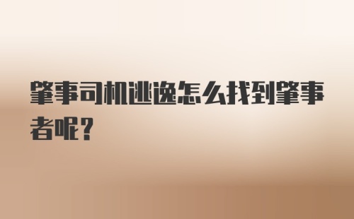 肇事司机逃逸怎么找到肇事者呢？