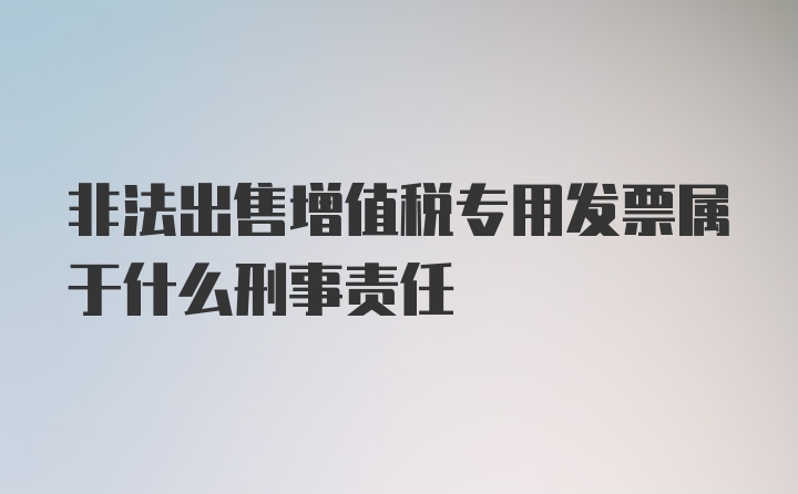 非法出售增值税专用发票属于什么刑事责任