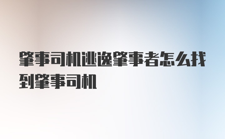 肇事司机逃逸肇事者怎么找到肇事司机