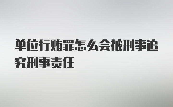 单位行贿罪怎么会被刑事追究刑事责任