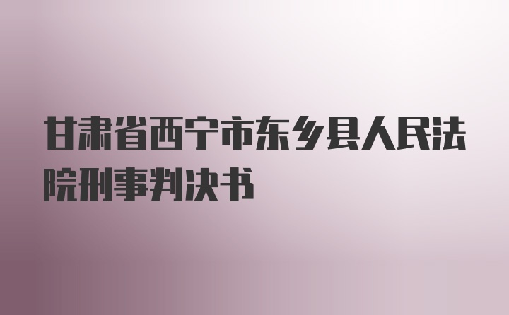 甘肃省西宁市东乡县人民法院刑事判决书