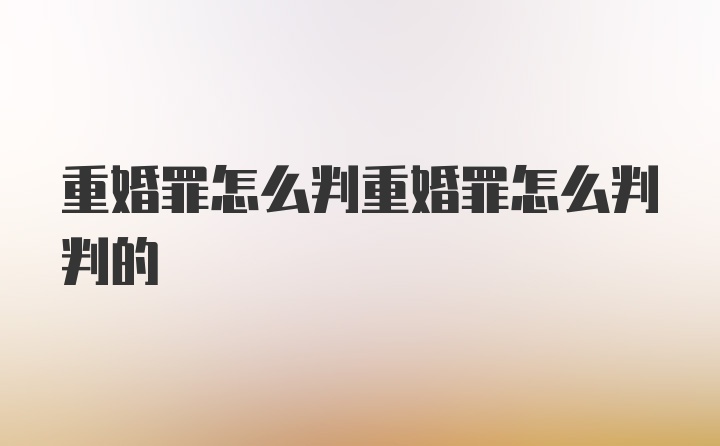 重婚罪怎么判重婚罪怎么判判的