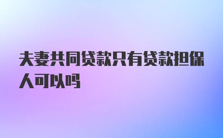 夫妻共同贷款只有贷款担保人可以吗