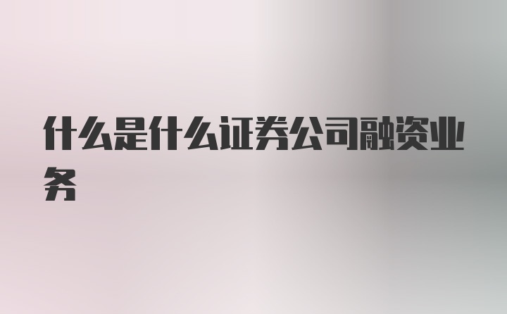 什么是什么证券公司融资业务