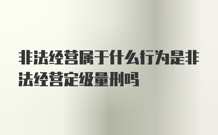 非法经营属于什么行为是非法经营定级量刑吗