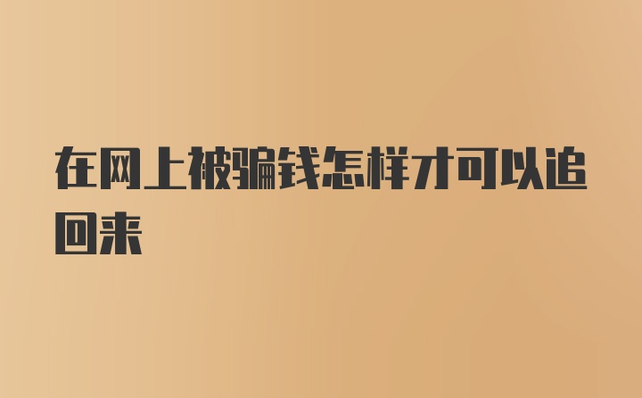 在网上被骗钱怎样才可以追回来