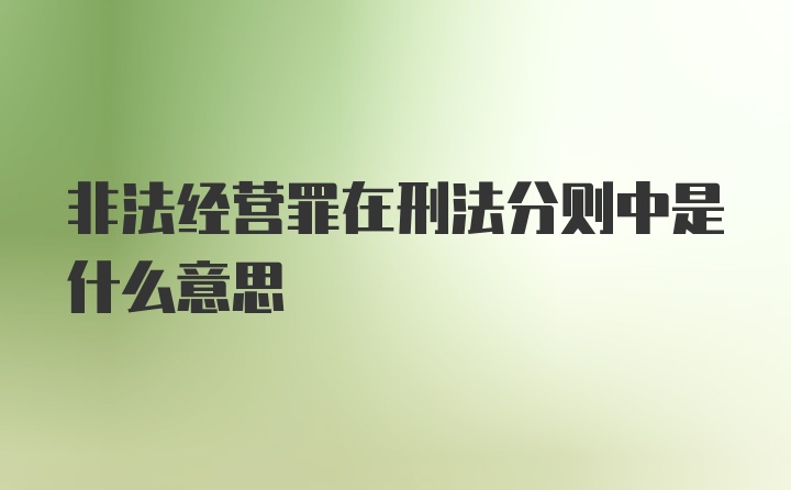 非法经营罪在刑法分则中是什么意思