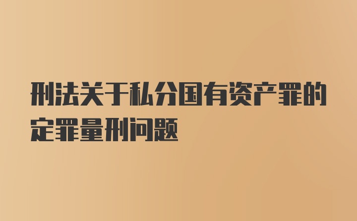 刑法关于私分国有资产罪的定罪量刑问题