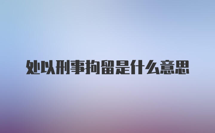 处以刑事拘留是什么意思