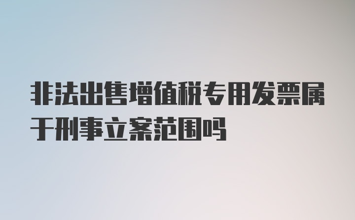 非法出售增值税专用发票属于刑事立案范围吗