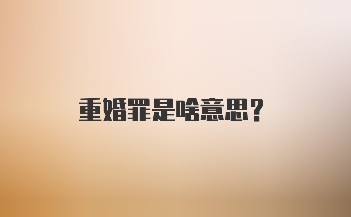 重婚罪是啥意思？