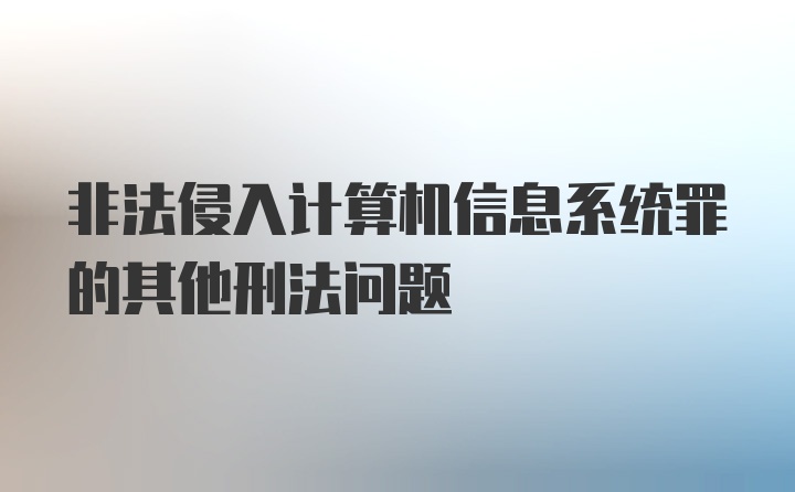 非法侵入计算机信息系统罪的其他刑法问题