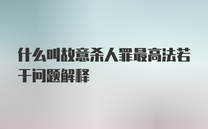 什么叫故意杀人罪最高法若干问题解释