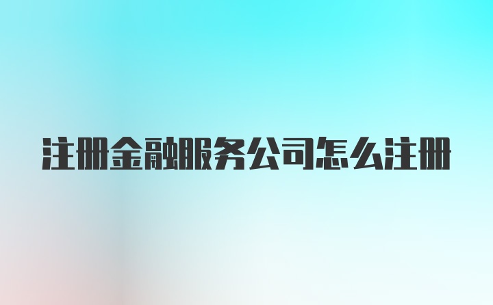 注册金融服务公司怎么注册