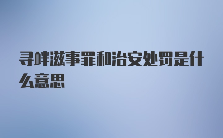 寻衅滋事罪和治安处罚是什么意思