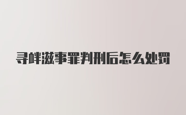 寻衅滋事罪判刑后怎么处罚