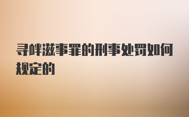 寻衅滋事罪的刑事处罚如何规定的