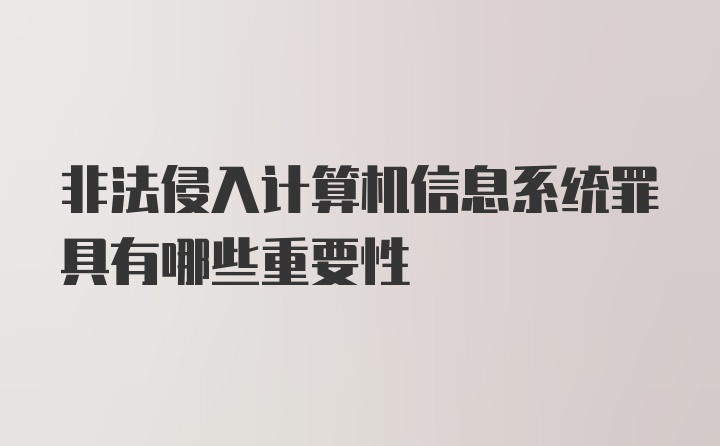 非法侵入计算机信息系统罪具有哪些重要性