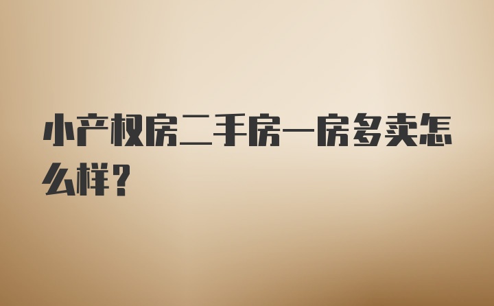 小产权房二手房一房多卖怎么样？