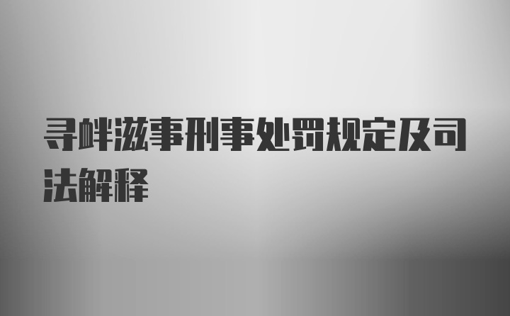 寻衅滋事刑事处罚规定及司法解释