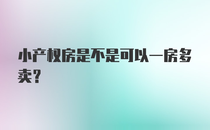 小产权房是不是可以一房多卖？