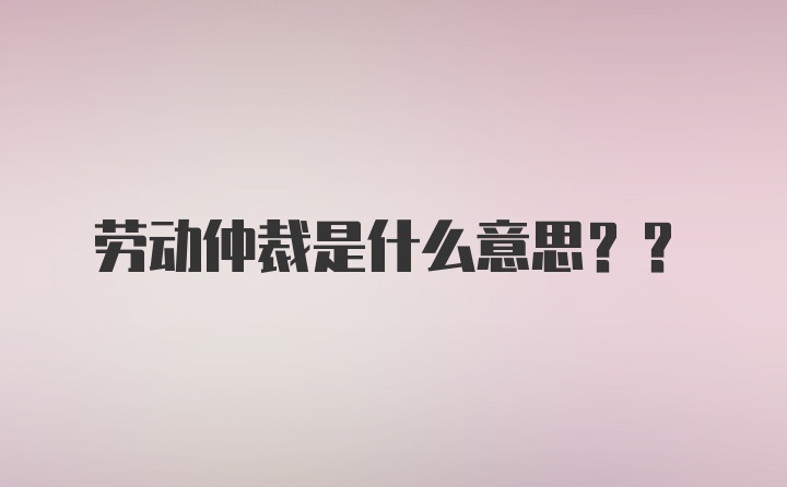 劳动仲裁是什么意思??