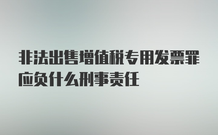 非法出售增值税专用发票罪应负什么刑事责任