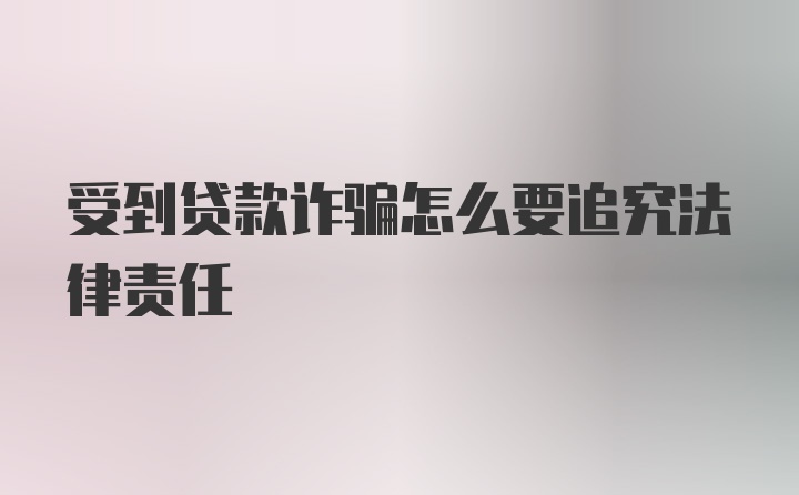 受到贷款诈骗怎么要追究法律责任