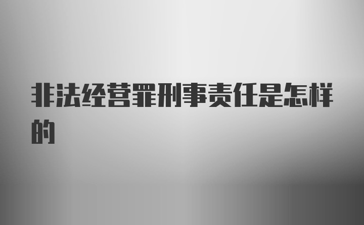 非法经营罪刑事责任是怎样的