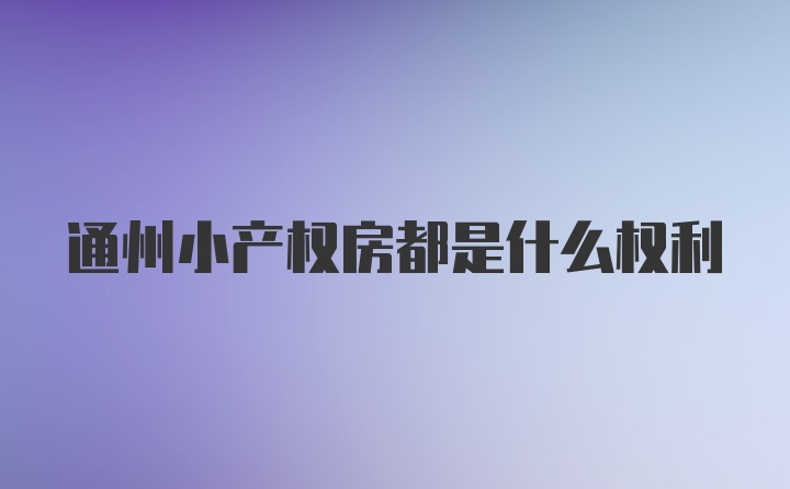 通州小产权房都是什么权利