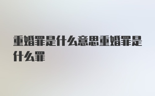 重婚罪是什么意思重婚罪是什么罪